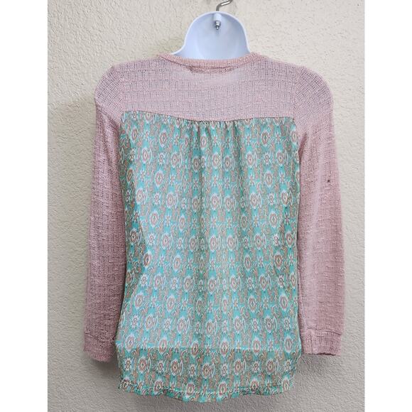 Vintage Havana Pink Popcorn Knit Long Sleeve Top Large Rayon Back Panel Soft - Picture 3 of 5